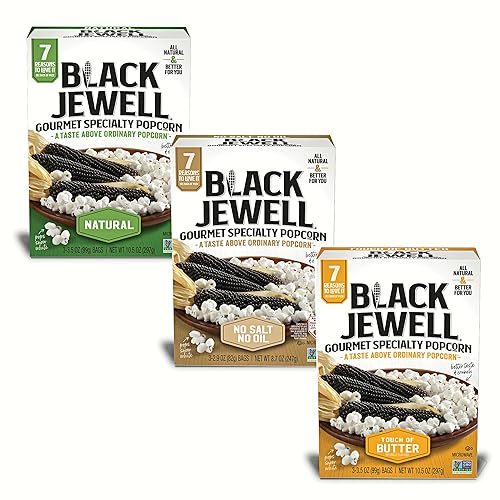 Black Jewell Gourmet Microwave Popcorn Variety Pack with Natural, No Salt No Oil, and Touch of Butter (Pack of 3)