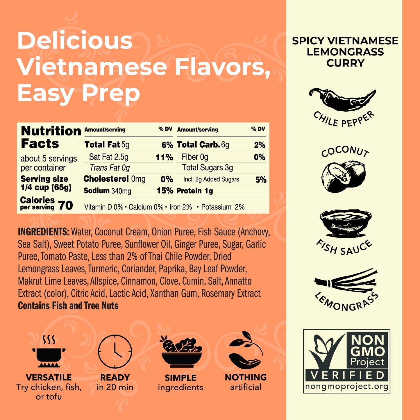 Red Boat Fish Sauce Spicy Vietnamese Lemongrass Curry | Deliciously Complex Flavors Ready in 20 min | Simple ingredients, nothing artificial | 12 oz