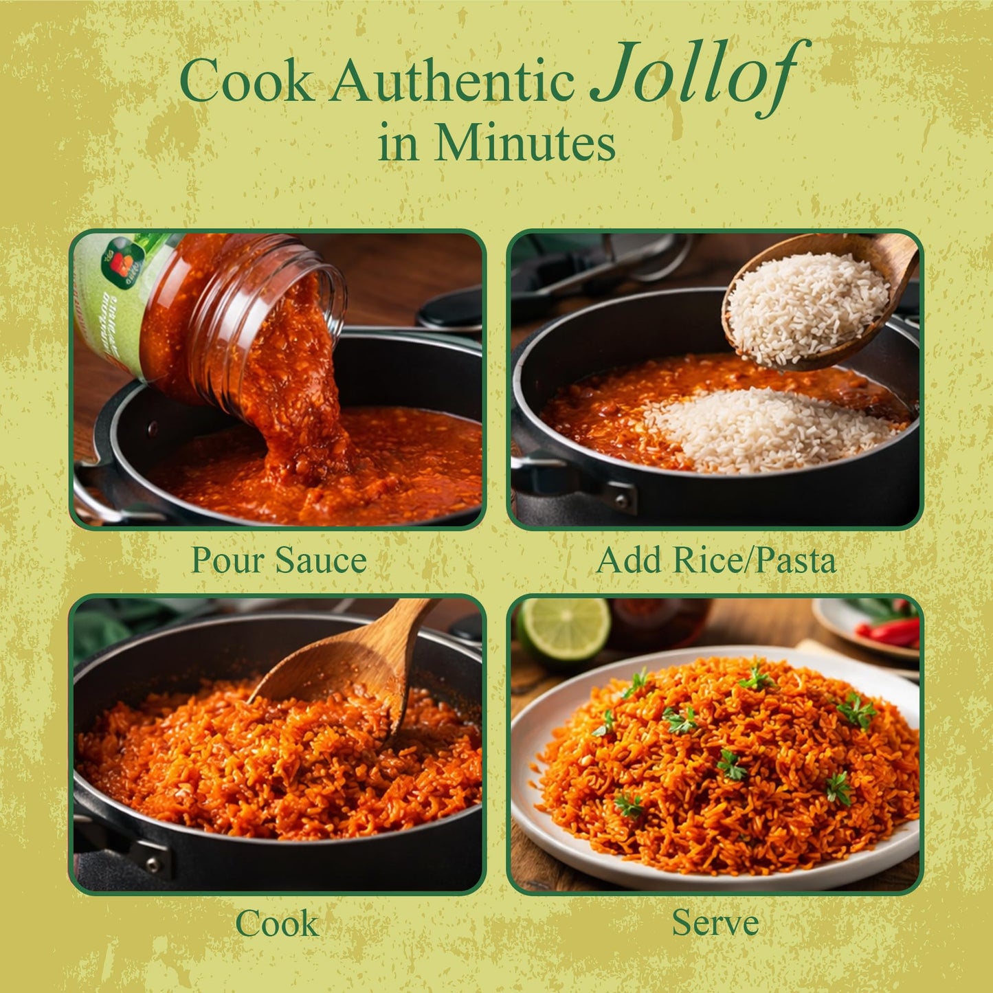 Jiffy Jollof Vegan Sauce, Authentic Nigerian Tomato Pepper Blend for One-Pot Meals, Spicy Pasta, Roasted Bell Pepper Stew, Hot Cooking Sauce, 16oz