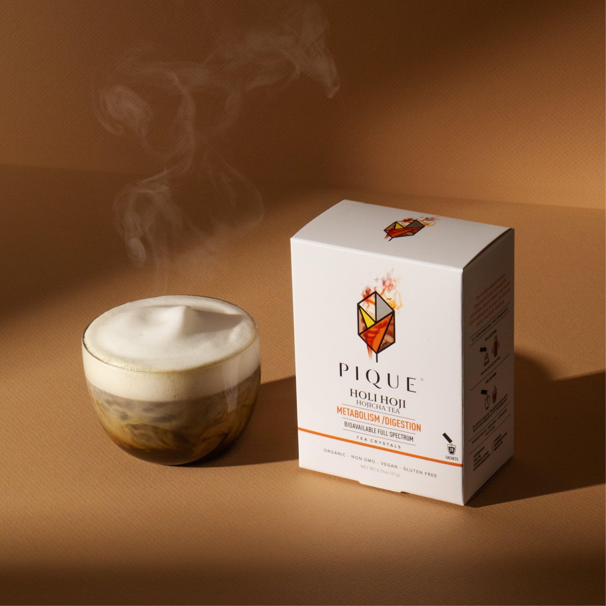 Pique Holi Hoji - Hojicha Roasted Matcha Green Tea Powder, Supports Digestion, Metabolism, Calm Energy, and Healthy Immunity - 28 Single Serve Sticks