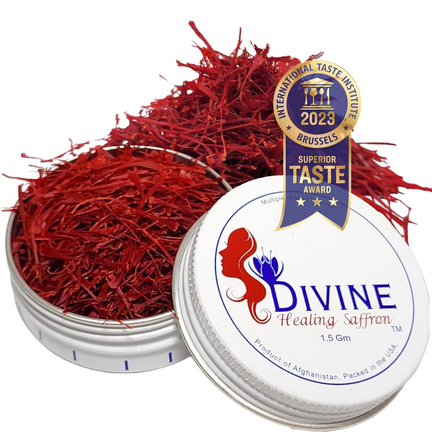 Divine Healing Saffron, Awarded Saffron Threads High Negin Premium grade Saffron Spice Paella, Risotto, Tea's, all Culinary Uses (1.5 Grams)