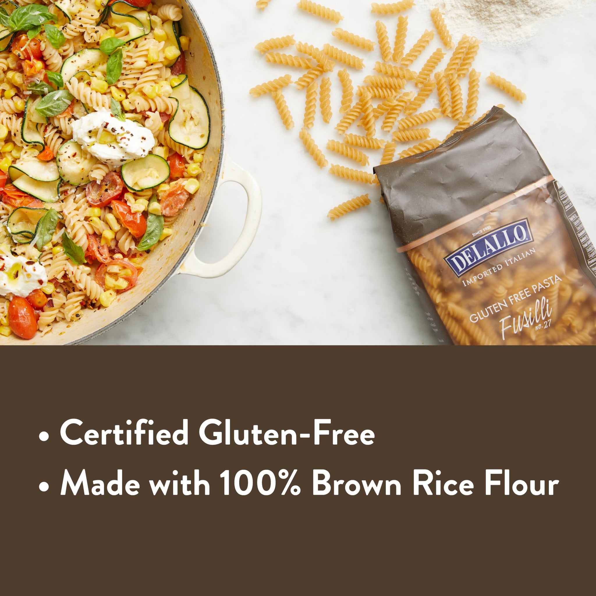 DeLallo Gluten Free Fusilli Brown Rice Pasta, Non-GMO, All Natural, Made in Italy, Kosher, Tree Nut Free, 12 Ounce Bag, (4 Pack)