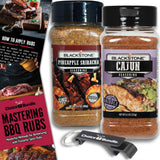 Blackstone Pineapple Sriracha & Cajun Seasoning - Gourmet Griddle Premium BBQ Barbecue Rub 2 Pk Choice Bundle (15.2 oz) + BBQ Guide & Bottle Opener (4