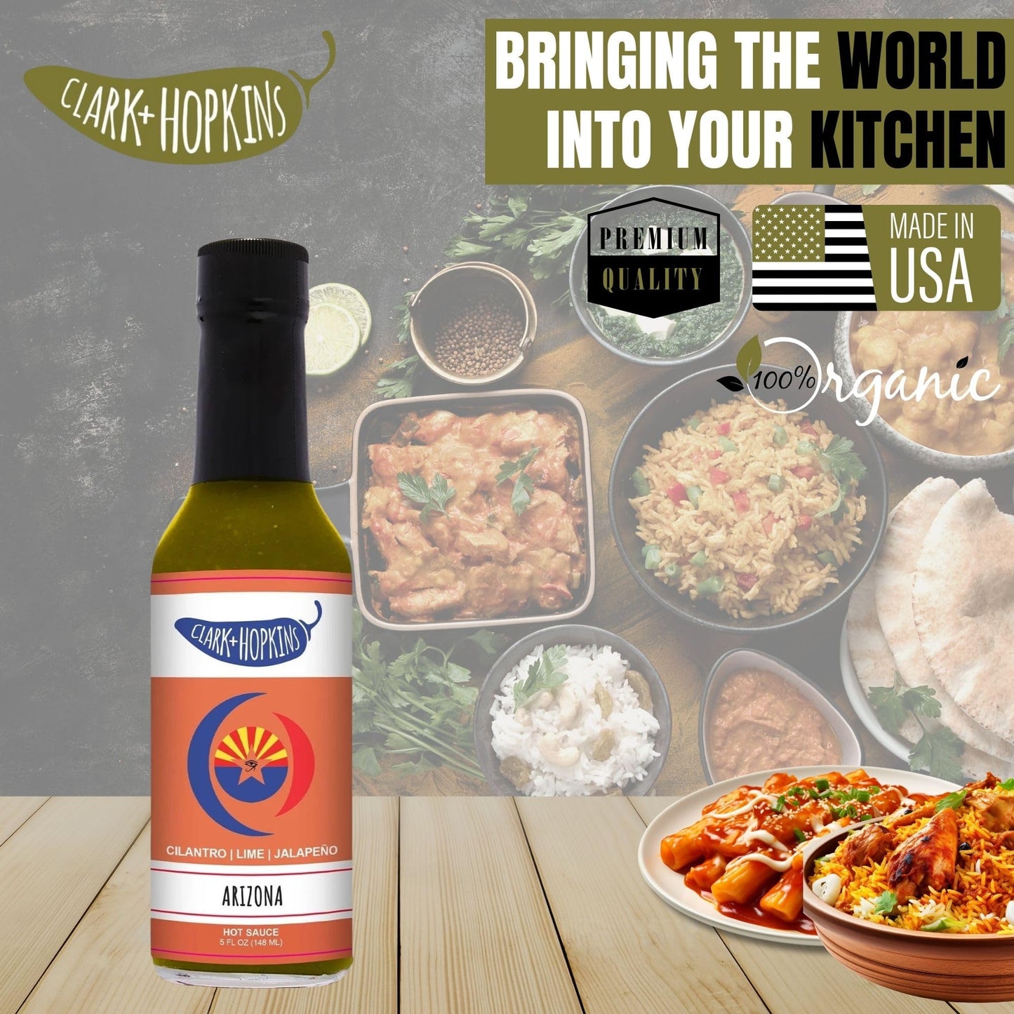 Clark + Hopkins Arizona Sauce, Arizona's Zesty and Refreshing Sauce, Made with Fresh Lime, Cilantro, Jalapen?o and Habanero, 5 Ounce (1 Pack)