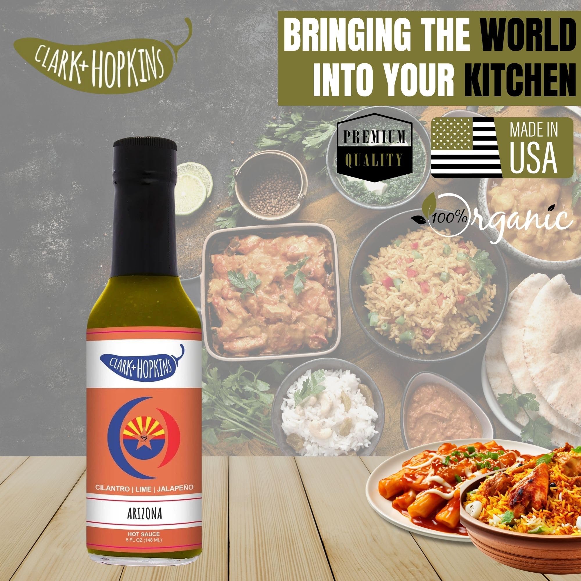 Clark + Hopkins Arizona Sauce, Arizona's Zesty and Refreshing Sauce, Made with Fresh Lime, Cilantro, Jalapen?o and Habanero, 5 Ounce (1 Pack)