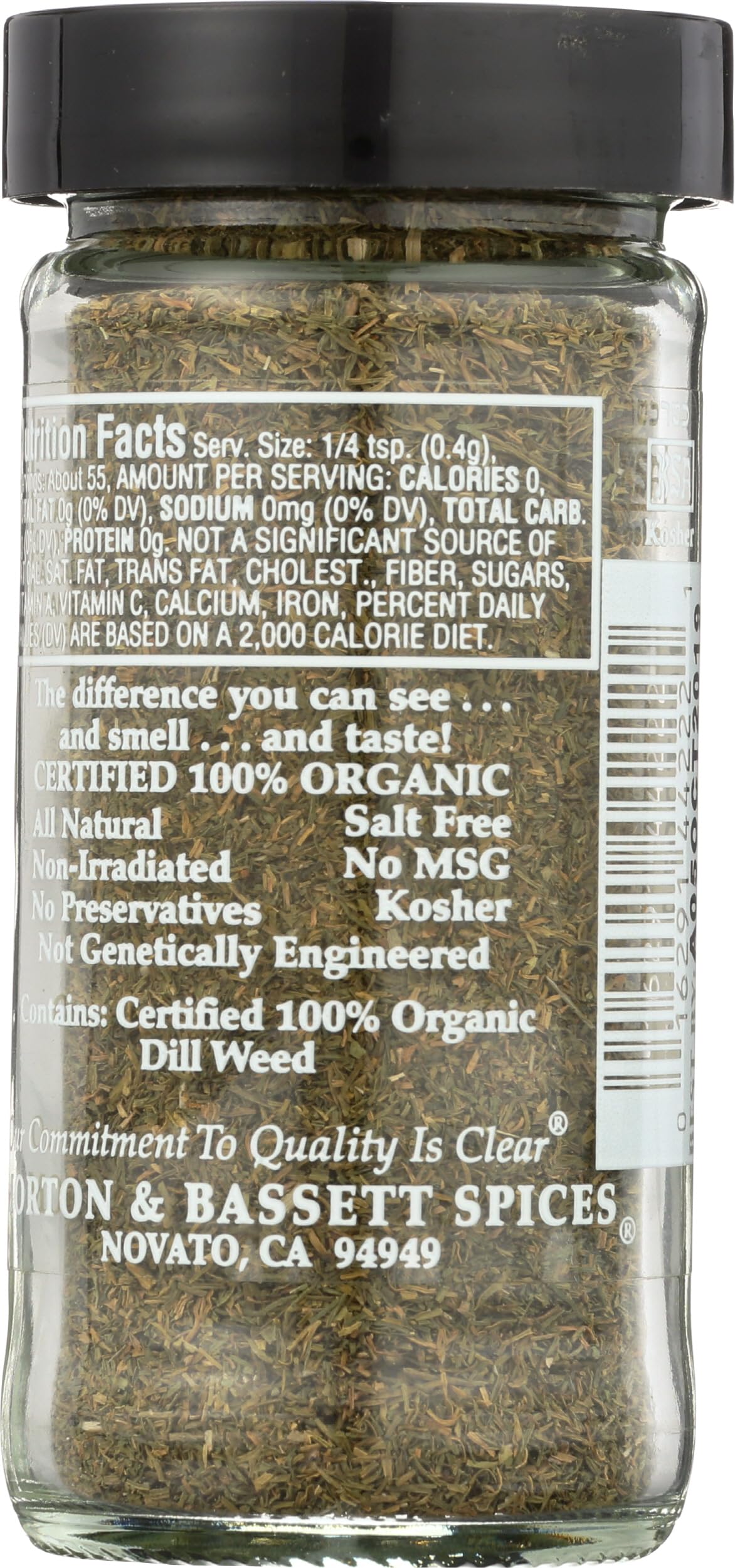 Morton & Bassett 100% Organic Dill Weed | Light, Tangy Herb for Seafood, Pickling & Dips | Gluten Free, Salt Free, Non-GMO | 0.8 oz Jar