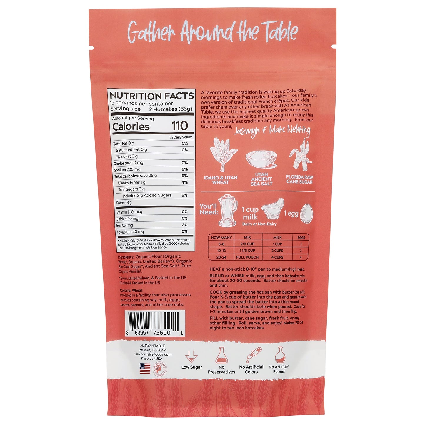 Classic Rolled Hotcakes Crepe Mix by American Table, Made with American-Grown Organic Wheat Flour & Pure Vanilla, French-Style, Non-GMO, Low Sugar, No Preservatives, Quick Prep, Makes 72 Crepes (14 oz, Pack of 3)