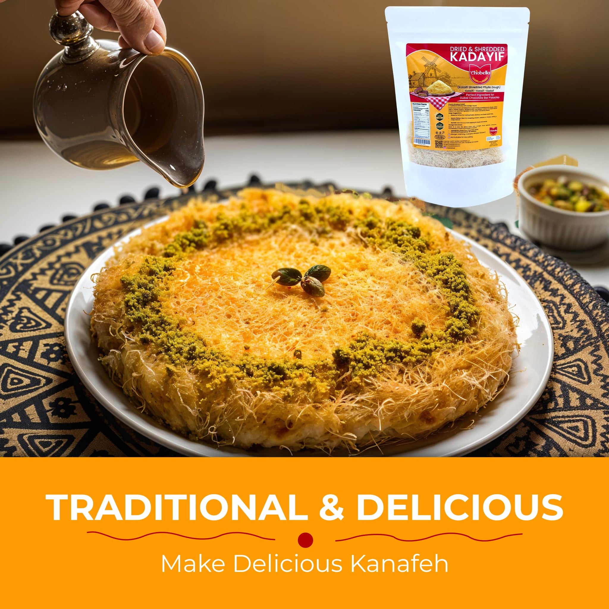 Chobella Premium Dried Kataifi Shredded Fillo Dough, Kurutulmus Kadayif Pastry Dough, Ingredient for Dubai Chocolate Bar Pistachio, Knafeh, Katafi
