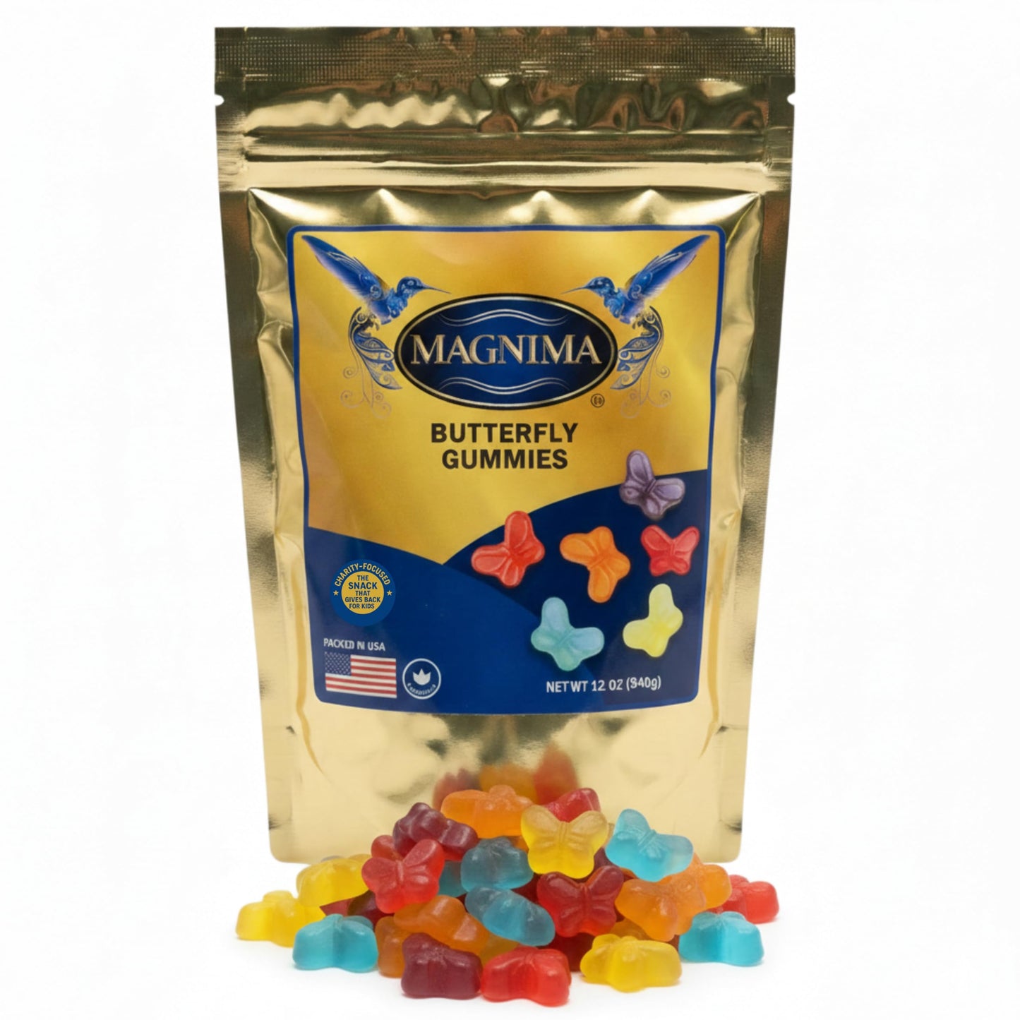 Butterfly Gummies ? Assorted Fruit Flavors ? Gluten-Free, Fat-Free, Soft & Chewy Texture ? Fun Gourmet Snack ? 12oz Resealable Pouch