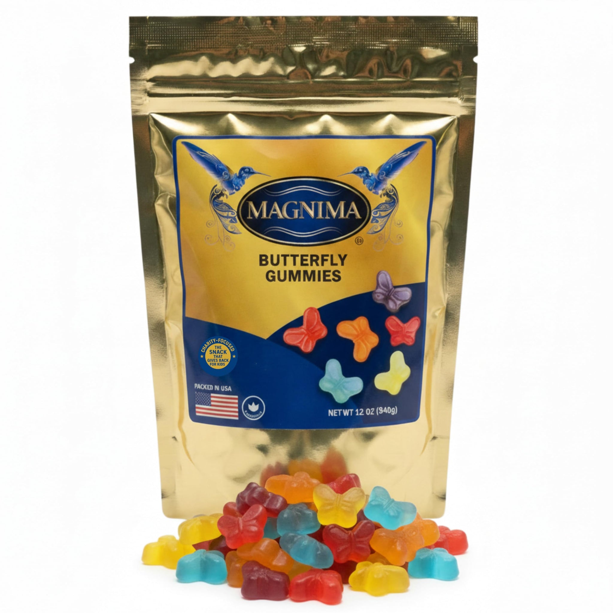 Butterfly Gummies ? Assorted Fruit Flavors ? Gluten-Free, Fat-Free, Soft & Chewy Texture ? Fun Gourmet Snack ? 12oz Resealable Pouch