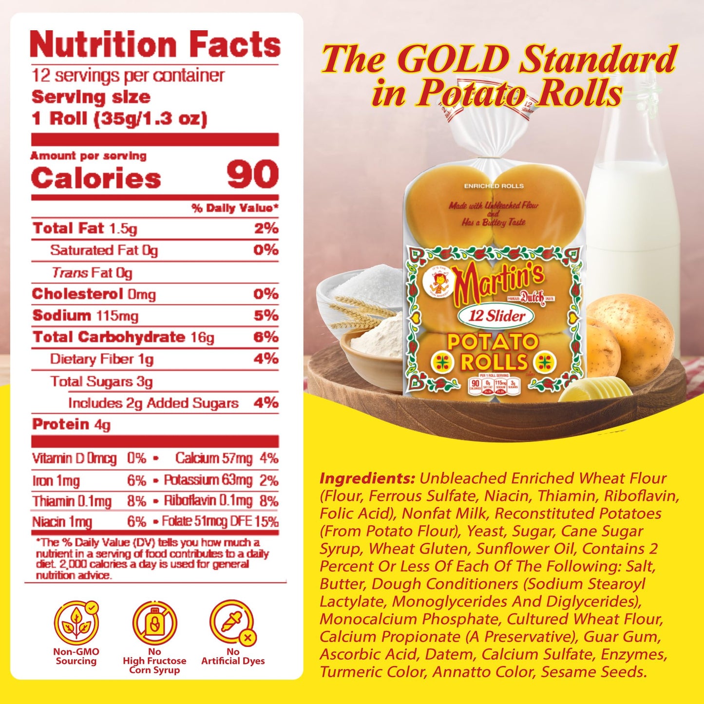 Martins Slider Potato Rolls - 3” Non GMO Mini Hamburger Buns - Golden Hue, Soft & Sweet, Made with Nonfat Milk, Wheat Flour & Cane Sugar - Perfect