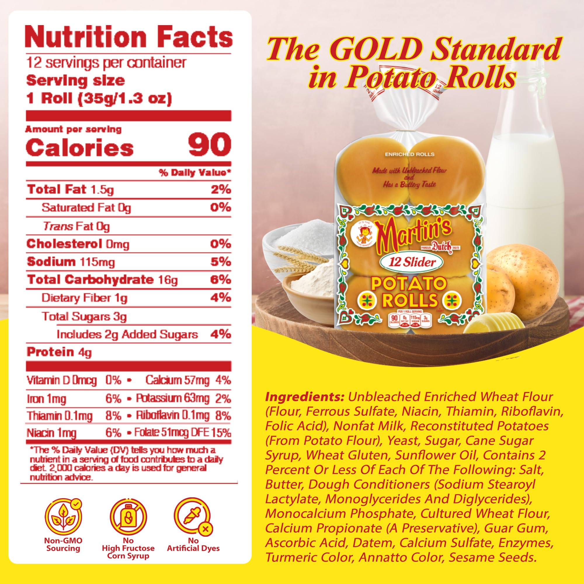 Martins Slider Potato Rolls - 3” Non GMO Mini Hamburger Buns - Golden Hue, Soft & Sweet, Made with Nonfat Milk, Wheat Flour & Cane Sugar - Perfect
