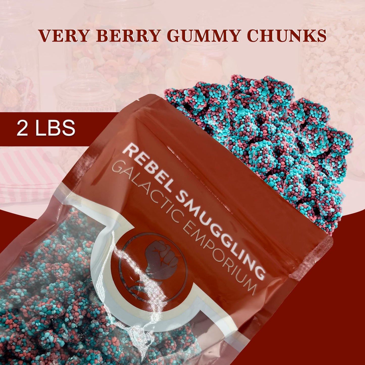 Very Berry Gummy Chunks Candy Bulk 2LB Bag by Rebel Smuggling Galactic Emporium.