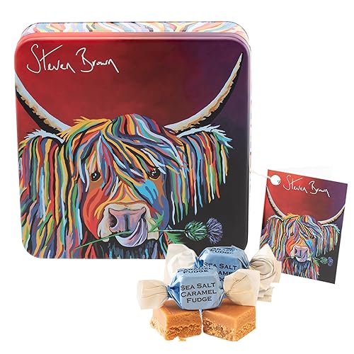 Gardiners of Scotland Handmade Fudge, Steven Brown - Lizzie McCoo Salted Caramel Fudge 7 Ounce Square Tin