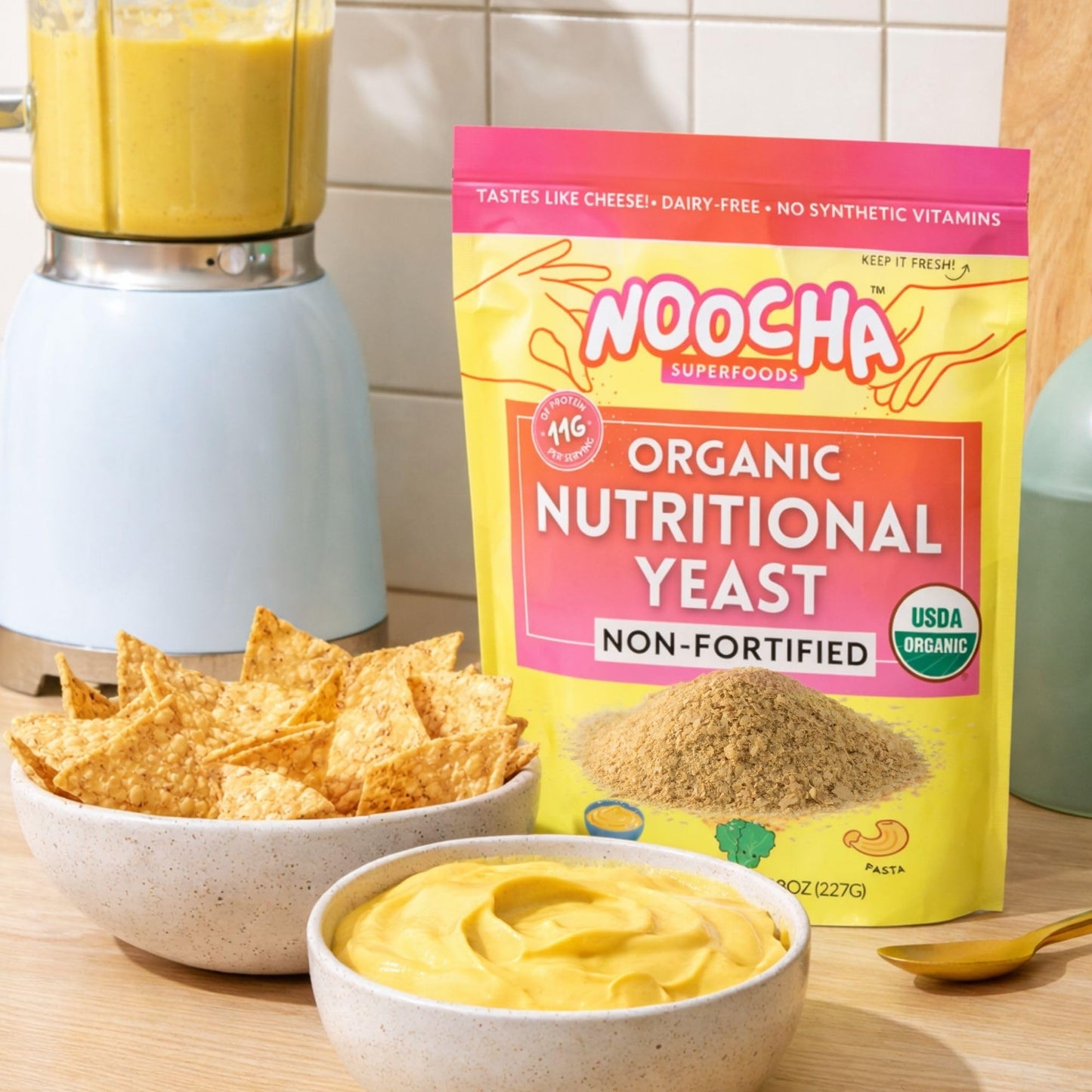 NOOCHA Organic Nutritional Yeast Flakes - Non-Fortified, Vegan Cheese Seasoning, Dairy-Free, Gluten-Free, High Protein Savory Sprinkle for Popcorn