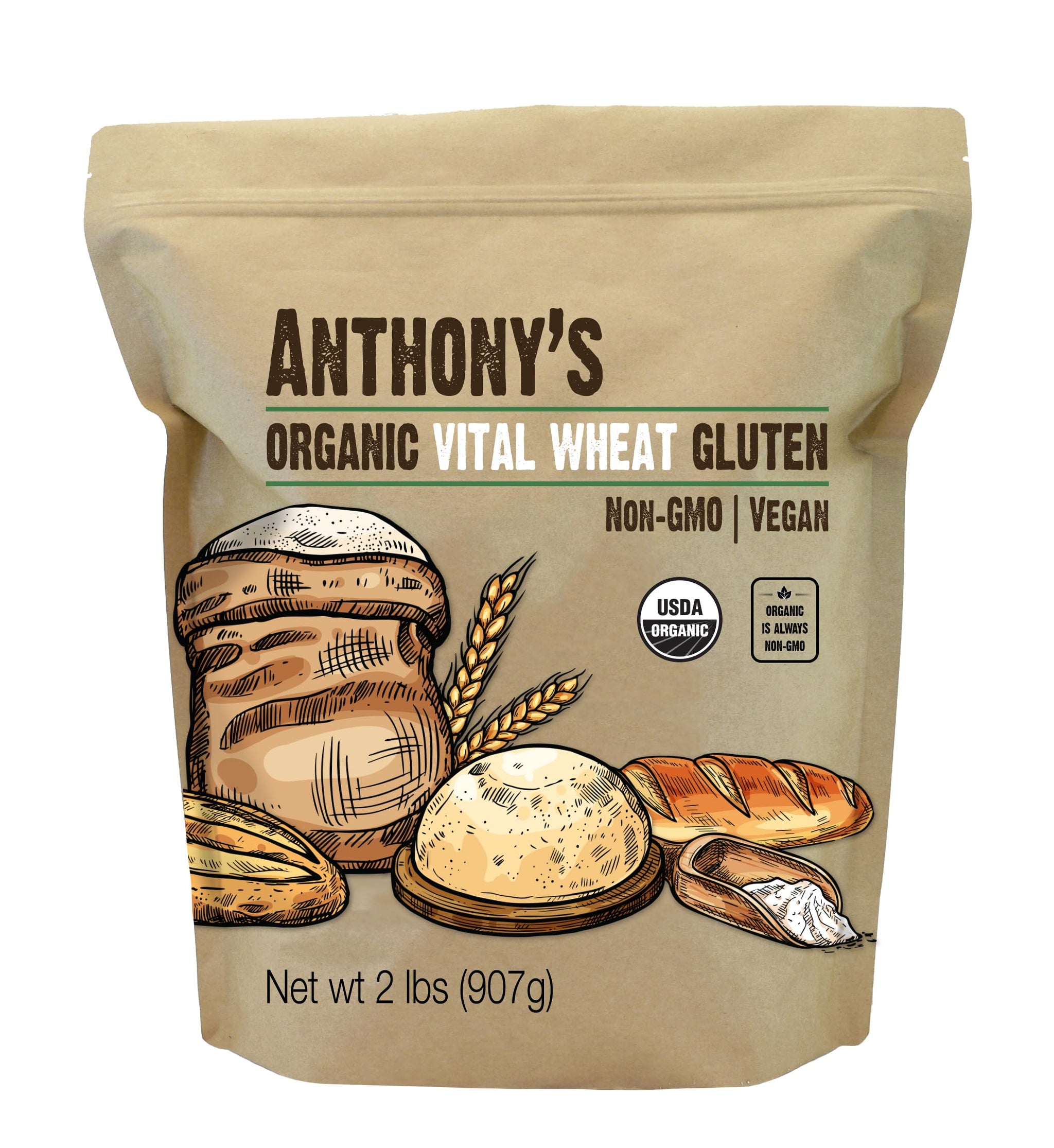 Anthony's Organic Vital Wheat Gluten, 2 lb, High in Protein, Vegan, Non GMO, Keto Friendly, Low Carb
