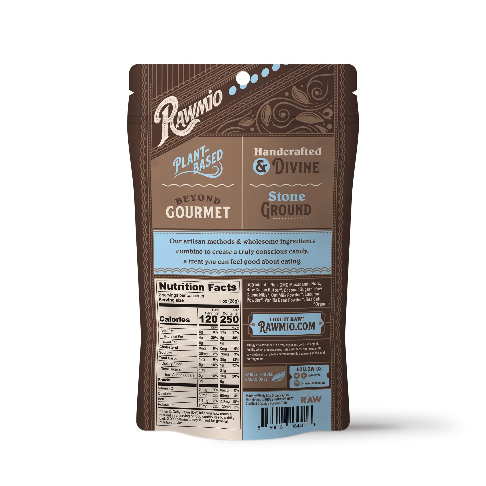 Rawmio Oat Milk Chocolate Covered Macadamia - Organic, Raw, Vegan, Gluten-Free - 2 Packs, 2 oz.