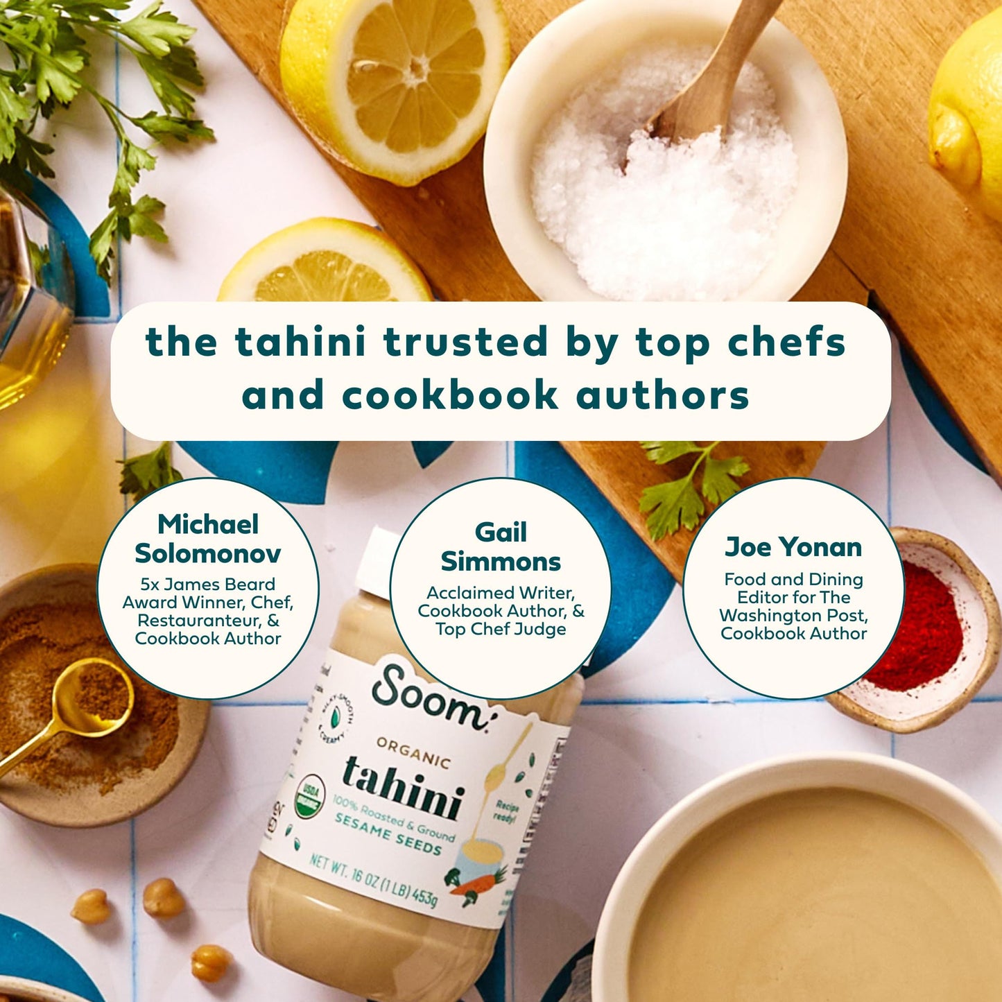 Soom Foods Organic Tahini 16oz (1 Pack) | Roasted & Ground Sesame Seed Paste | Creamy Tahini for Dubai Chocolate, Hummus, Sauces | Vegan, Nut-Free