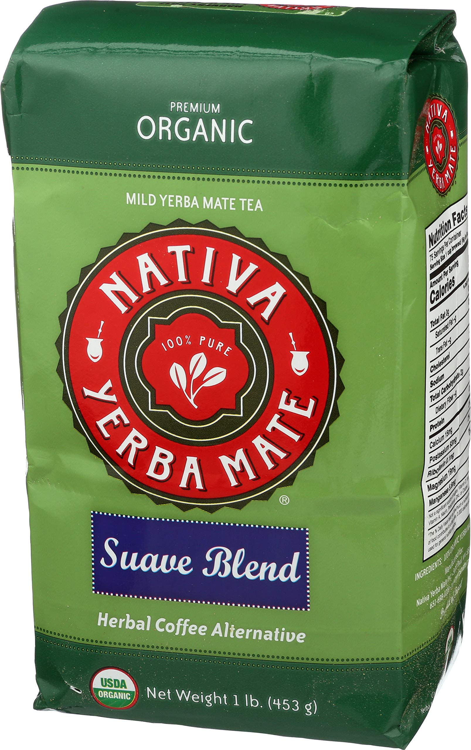Nativa Yerba Mate Packs - Organic Yerba Mate Tea - 1 Pound Bag - Loose Leaf - Suave Blend (1 Pack)