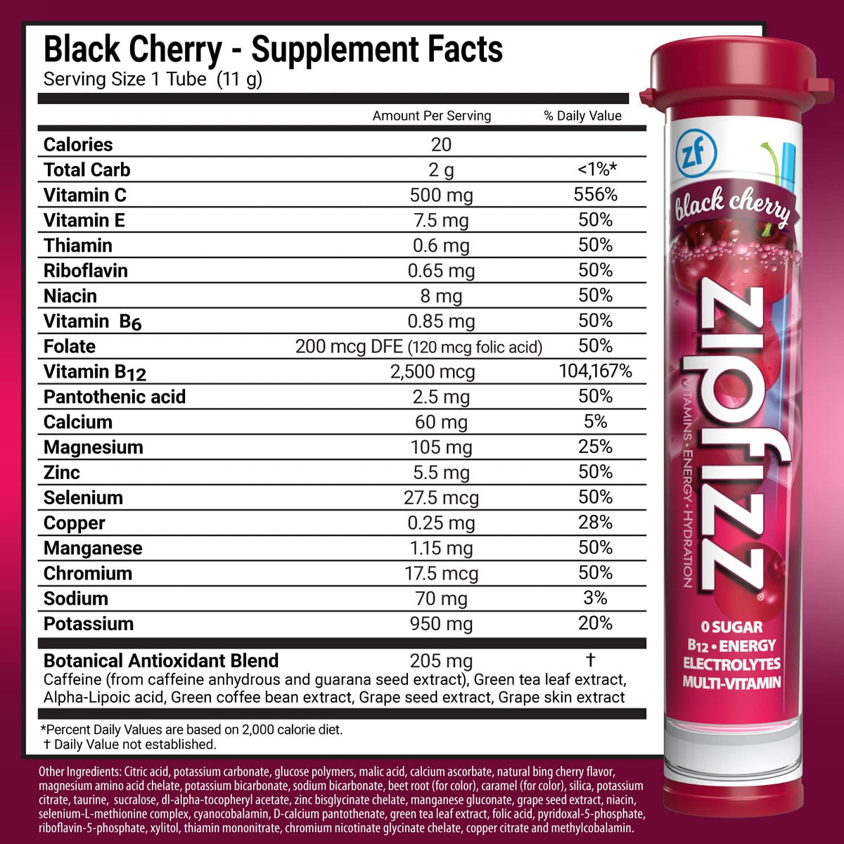 Zipfizz Daily Energy Drink Powder, Black Cherry,3-in-1 Sustained Energy, Rapid Hydration, and Essential Vitamins | Sugar-Free, Electrolyte Powder