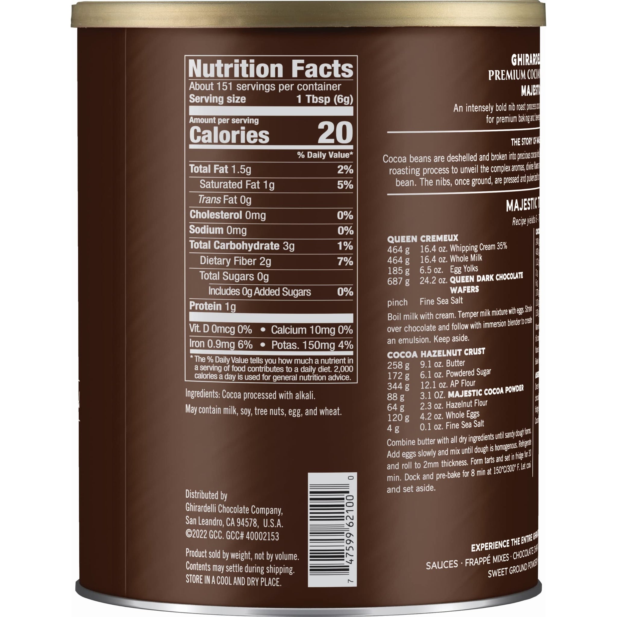 Ghirardelli Majestic Premium Cocoa Powder, 2 Pound Can with Ghirardelli Stamped Barista Spoon