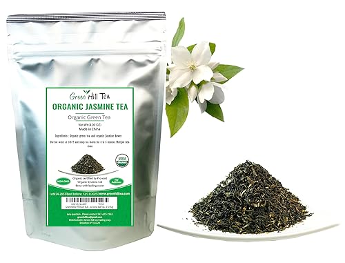 Greenhilltea Premium Bulk Tea, Organic Jasmine Green Tea loose leaf Tea- 4 Oz Bag