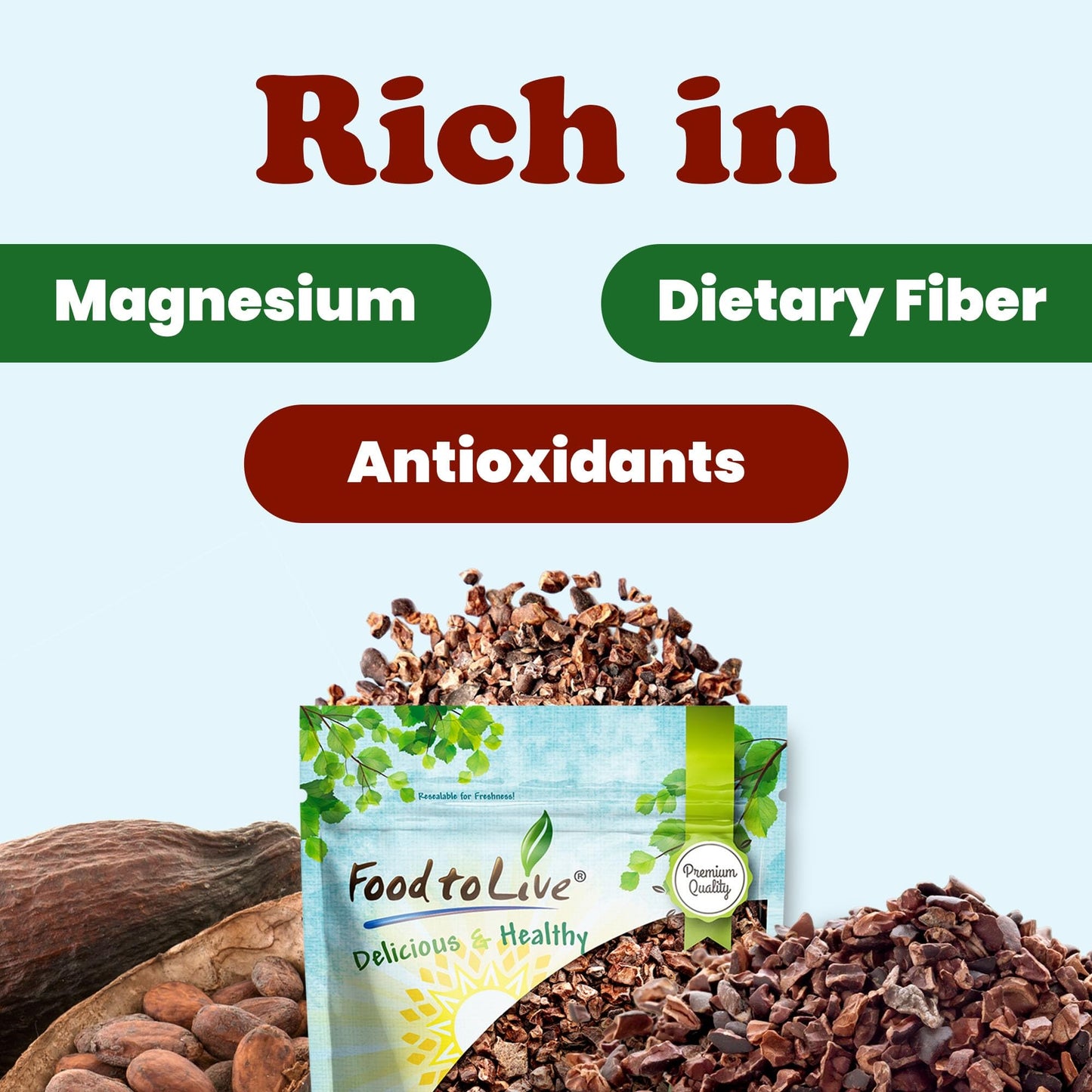 Food to Live Sweet Cacao Nibs with Coconut Sugar, 1.5 Pounds - Lightly Sweetened with Coconut Sugar, Raw, Non-Irradiated, Great for Snacking, Baking & Smoothies. High in Antioxidants. Vegan, Kosher, Bulk