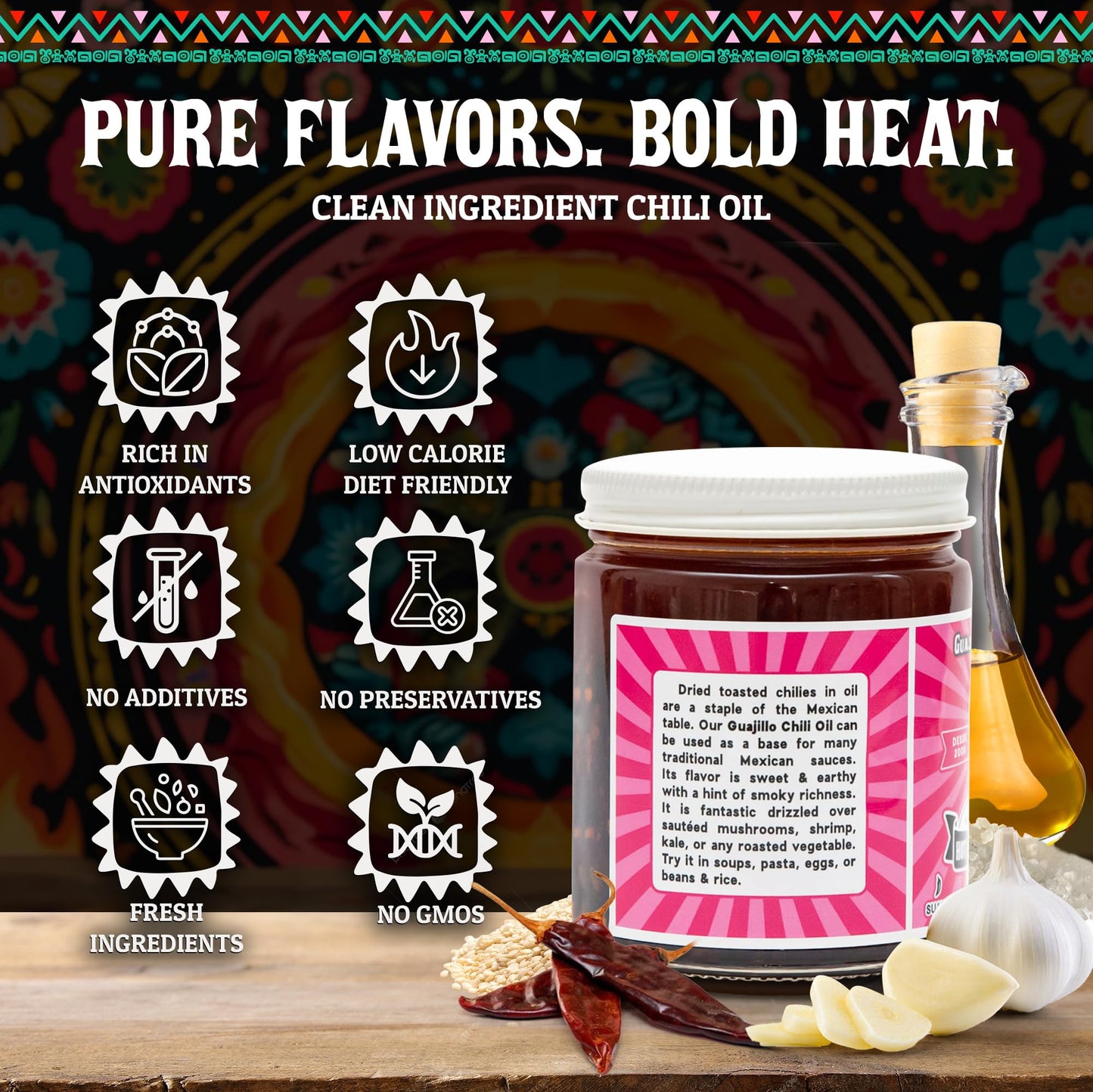 Hot Mama Salsa Guajillo Chili Oil - A Chili Oil Rich in Antioxidants, Low Calorie, No Preservatives, Additives, or GMOs - Perfect for Mushrooms