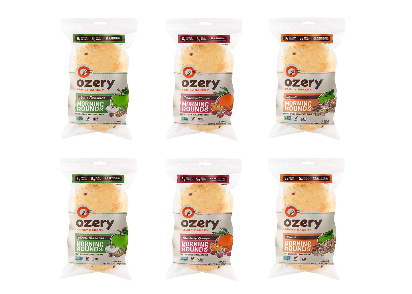 Ozery Morning Round Pita Bread Variety Pack; Muesli, Apple Cinnamon, Cranberry Orange (2 of each)