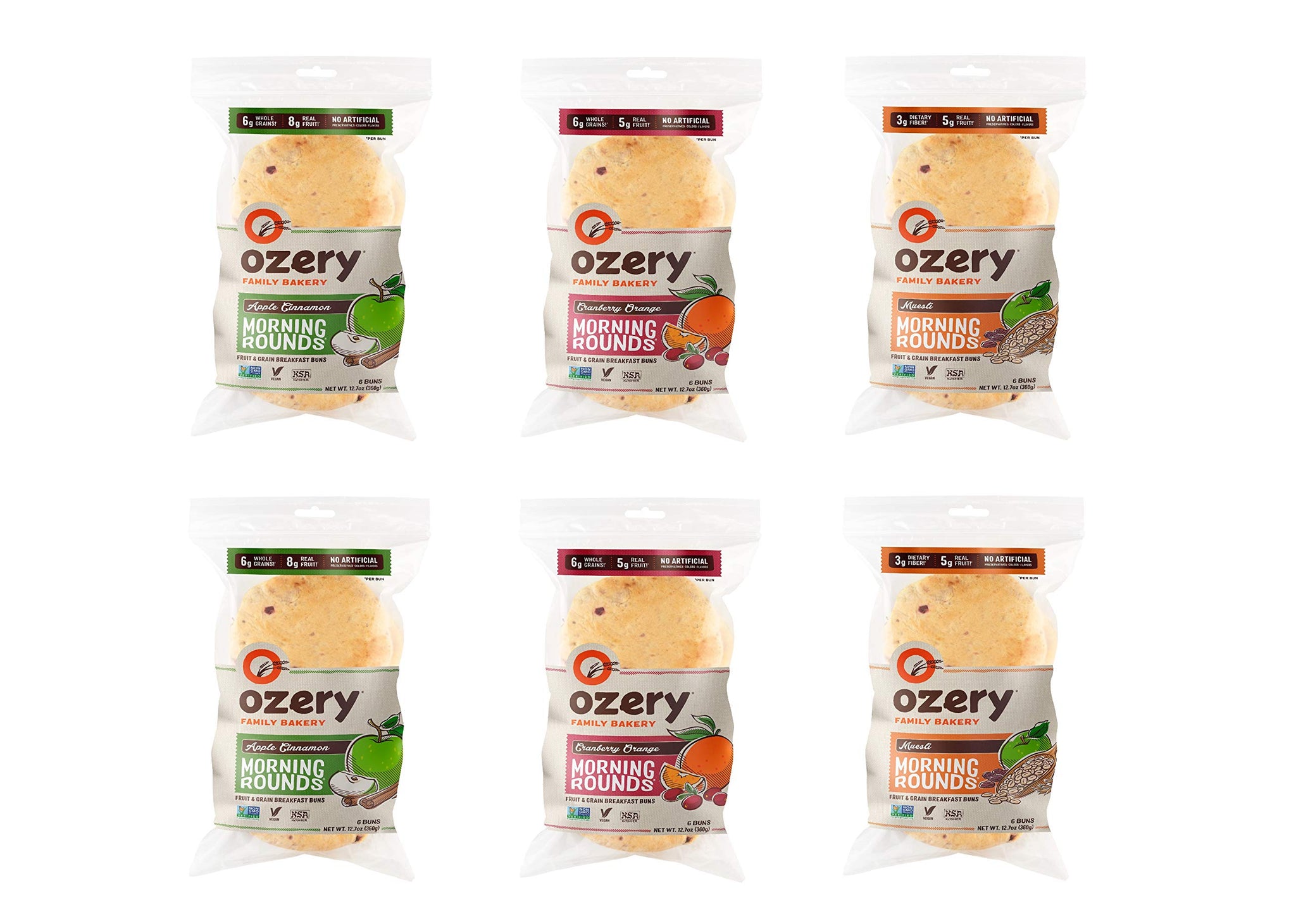 Ozery Morning Round Pita Bread Variety Pack; Muesli, Apple Cinnamon, Cranberry Orange (2 of each)