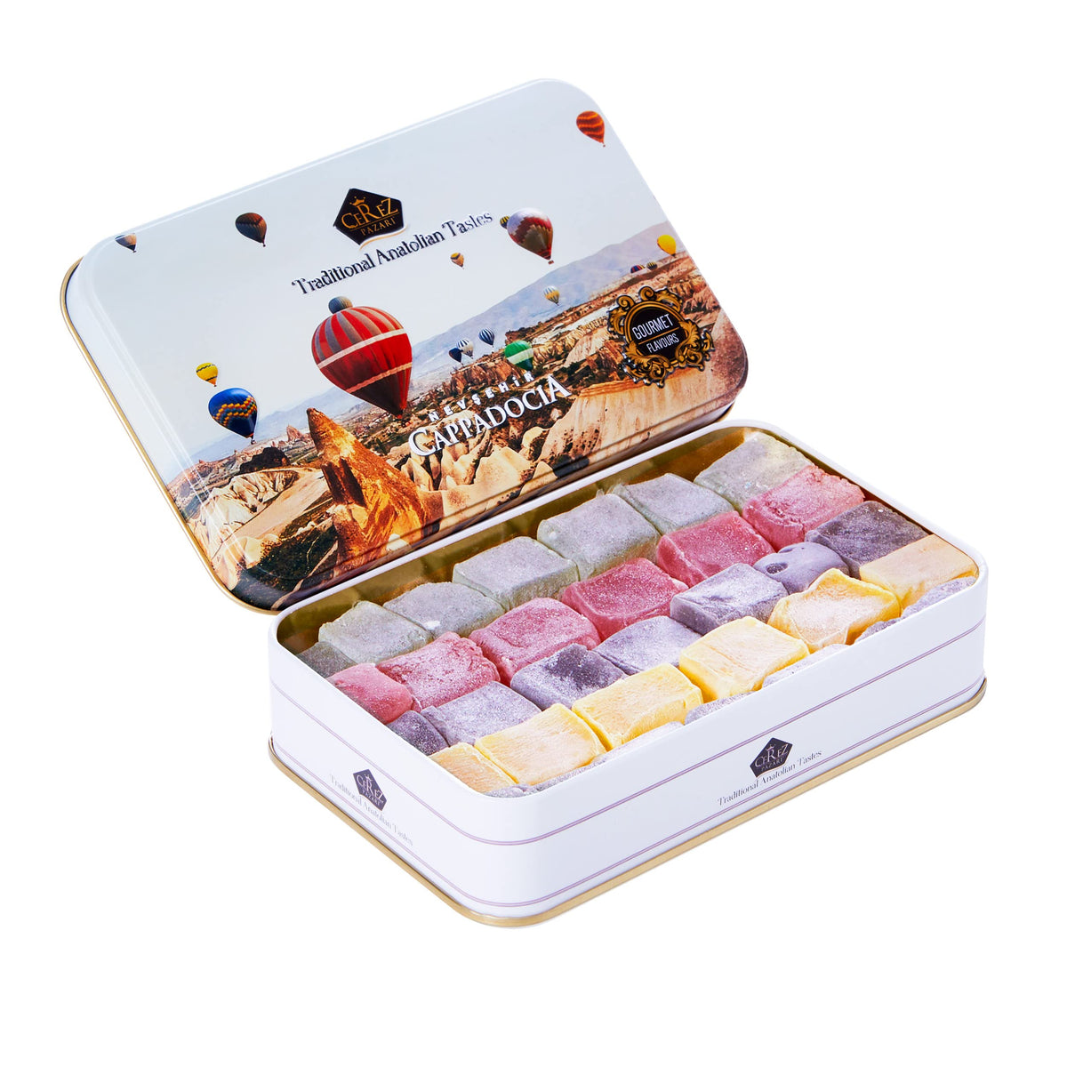 Cerez Pazari Turkish Delight Candy Gift Basket, Luxury Lokum Dessert, Gourmet Christmas Holiday Corporate Food Gifts in Elegant Tin Box, With 5 Unique