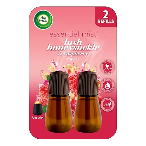 Air Wick Essential Mist Refill, 2 ct, Lush Honeysuckle & Raspberry, Essential Oils Diffuser, Air Freshener