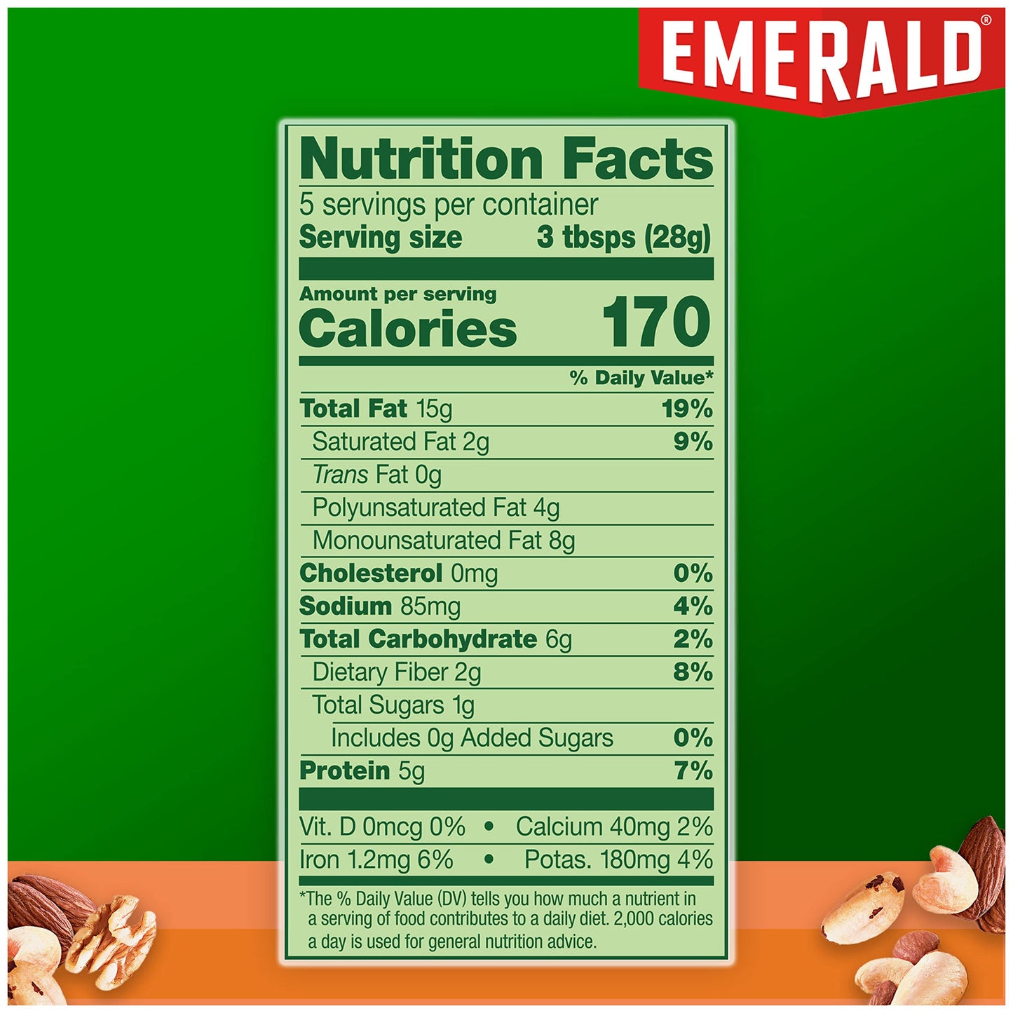 Emerald Salted Deluxe Mixed Nuts (1-Pack) | 5oz Resealable Bulk Bag | Cashews, Almonds, Walnuts, Brazil Nuts, Pecans | Plant-Based Protein | No