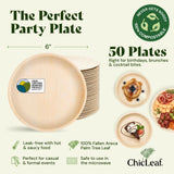 Chic Leaf 6-Inch Palm Leaf Plates, 50-Pack -Fully Compostable Disposable Appetizer and Dessert Plates, Heavy Duty Bamboo-Style Dinnerware for Weddings