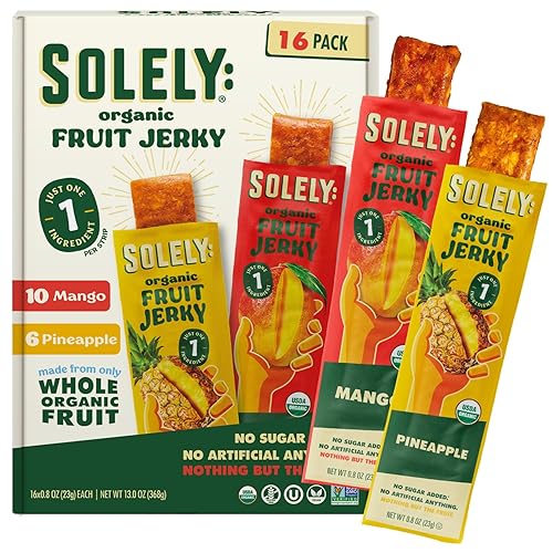 SOLELY - Organic Mango & Organic Pineapple Fruit Jerky (10 Mango, 6 Pineapple) - Real Fresh Fruit Strips - Healthy Snacks for Adults & Kids - Non GMO