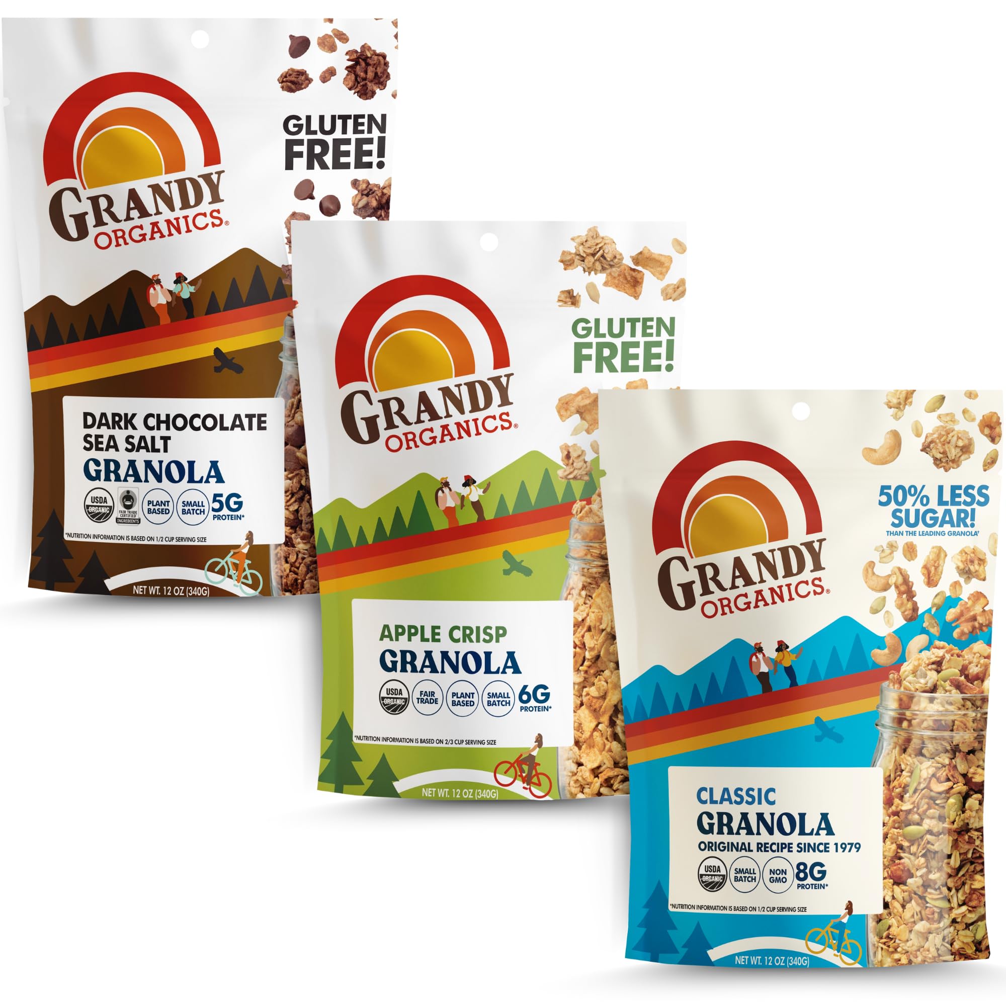 Grandy Organics Variety Pack Traditional Granola - Classic, Apple Crisp, Dark Chocolate Sea Salt - Certified Organic Granola, Non-GMO, 12oz Bags, Bulk