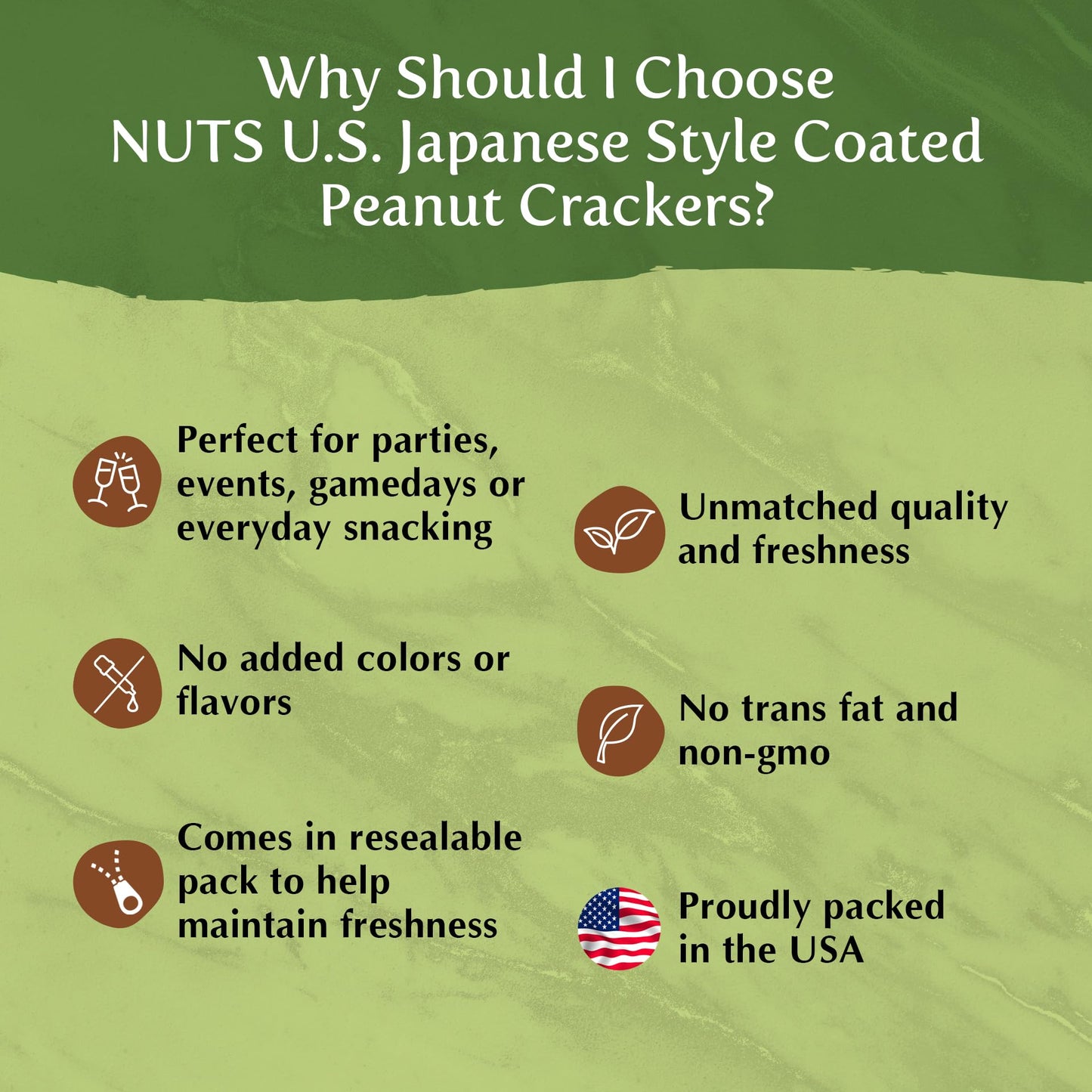 NUTS U.S. - Japanese Coated Peanut Crackers | Original Flavor | No Trans Fat and Non-GMO | Natural Snacks | Packed in a Resealable Bag!!! (Original, 2