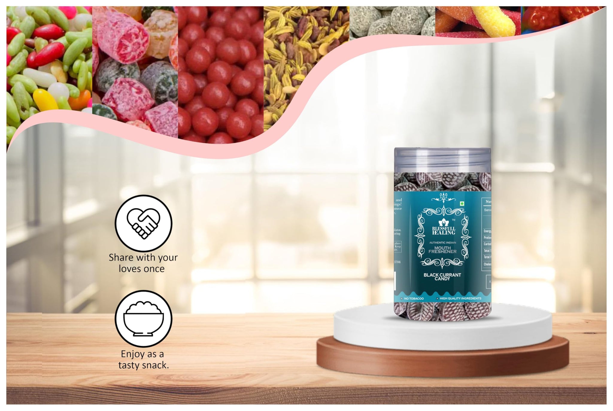 Blessfull Healing Black Currant Candy 5 Oz(Ounce) Airtight Container With Spoon