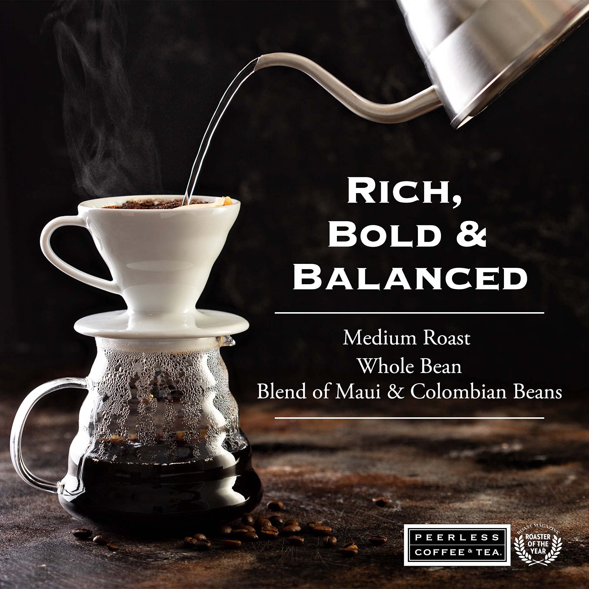 Peerless Hawaiian Whole Bean Coffee (2 lb.) - Hawaiian Island Blend, Medium Roast, Blend of Maui & Colombia Coffee Beans, 100% Arabica