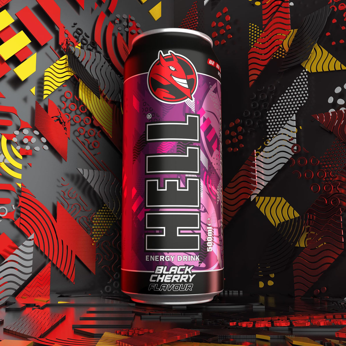 HELL BLACK CHERRY Energy Drink | +20% More Caffeine | Vitamins B2, B3, B6, B12, C & D | No Preservatives | Environmentally Friendly Packaging | 12 x