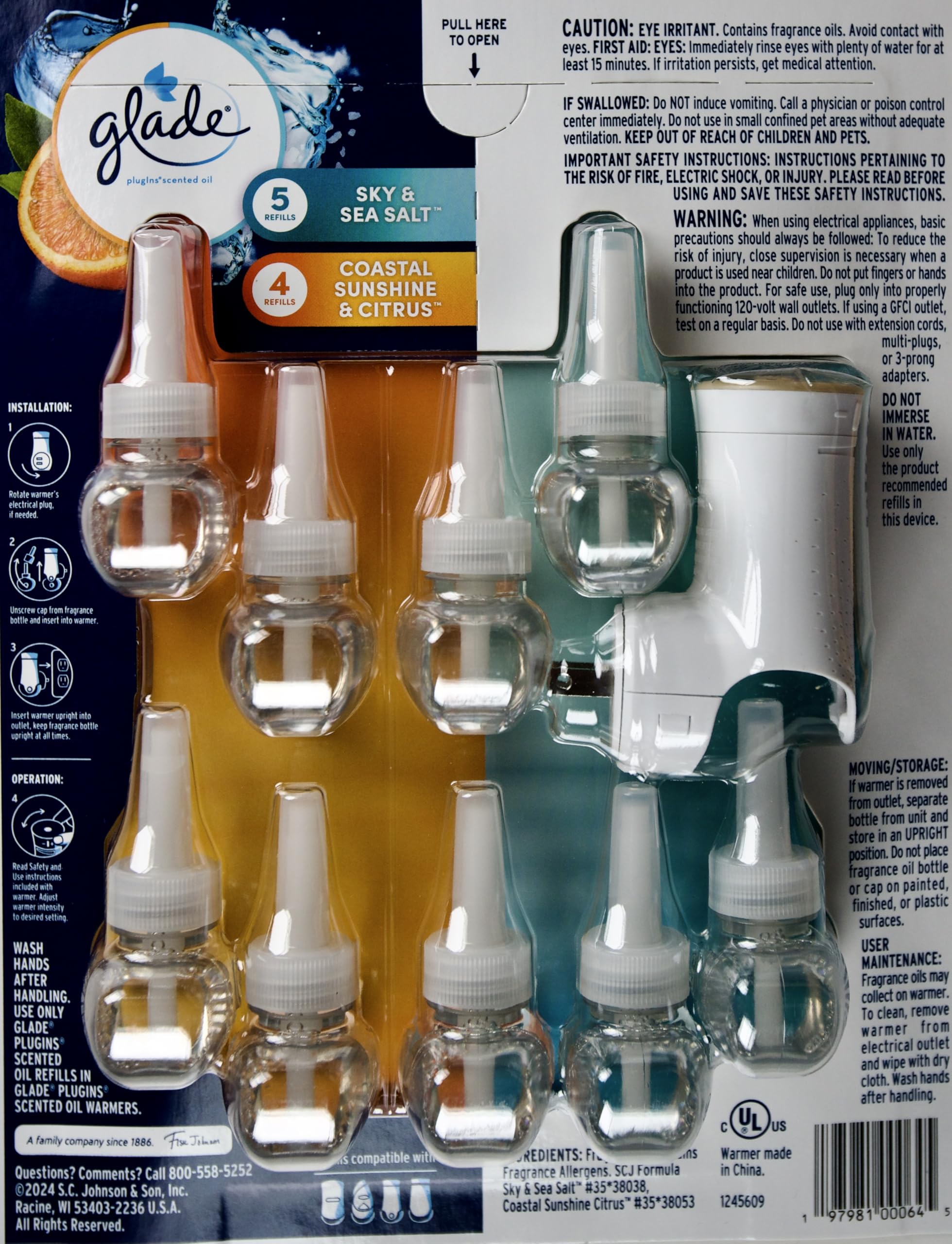 Glade Scented Oil Refills - 5 Sky & Sea Salt + 4 Sunshine Citrus + 1 Warmer