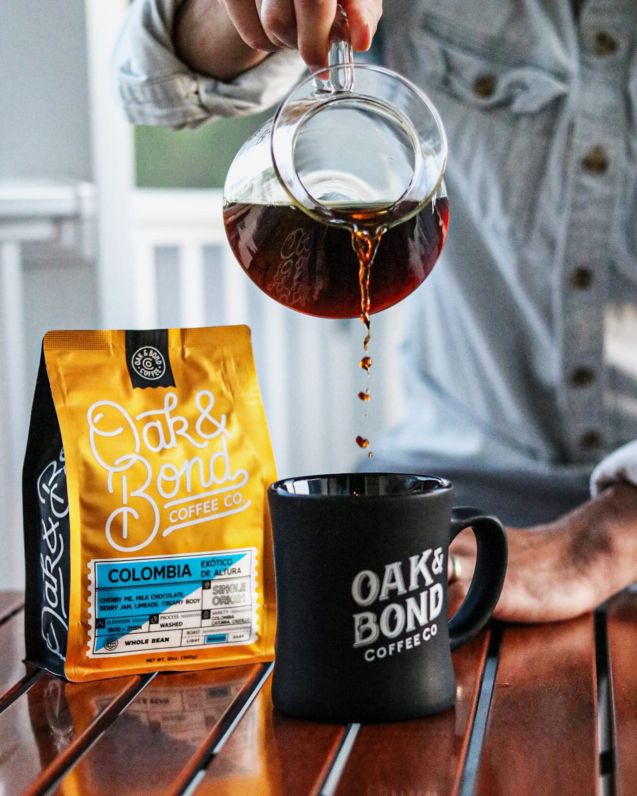 Oak & Bond Coffee Co. Colombia Single Origin Coffee, Medium Roast, 100% Arabica, Whole Bean -12 oz. Bag