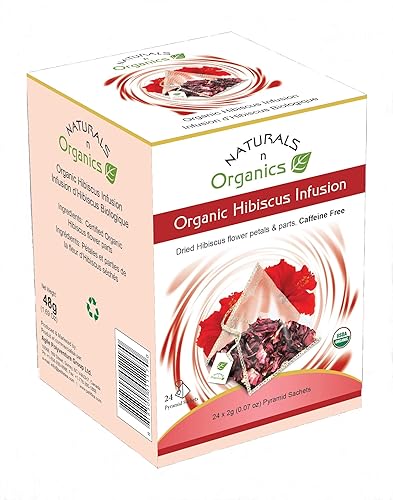 Naturals-n-Organics Organic Hibiscus Flower Tea, Caffeine Free, 24 bio-degradable Tea Bags