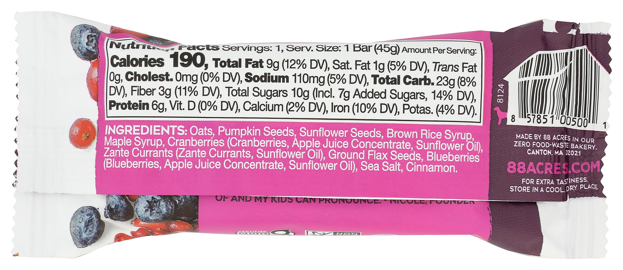 88 ACRES Triple Berry Seed Bar, 1.6 OZ