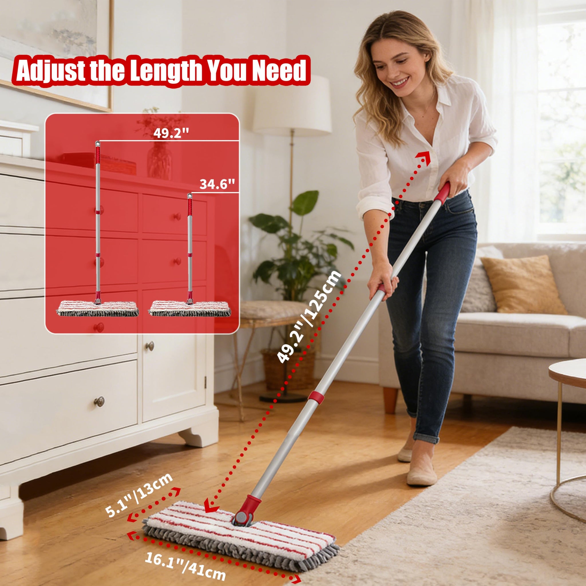 Microfiber Flat Mop 360° Rotating for Floor Cleaning, Wet Dry Dust Mop with 2 Washable Chenille Pads, Coated Iron Pole, Hardwood Floor Wall Baseboard