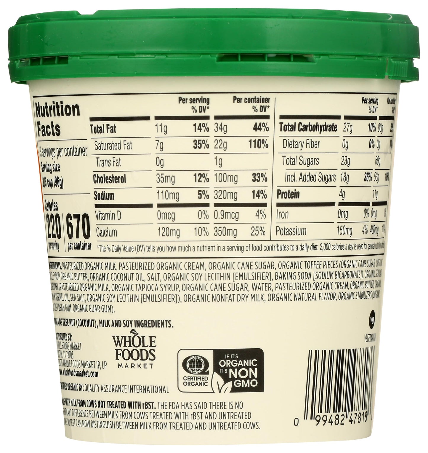 365 by Whole Foods Market, Organic Toffee Caramel Swirl Ice Cream, 1 pint