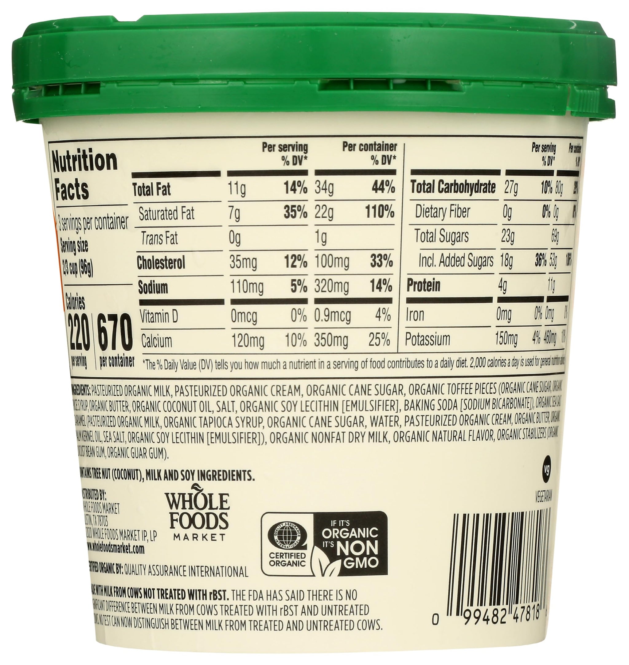 365 by Whole Foods Market, Organic Toffee Caramel Swirl Ice Cream, 1 pint