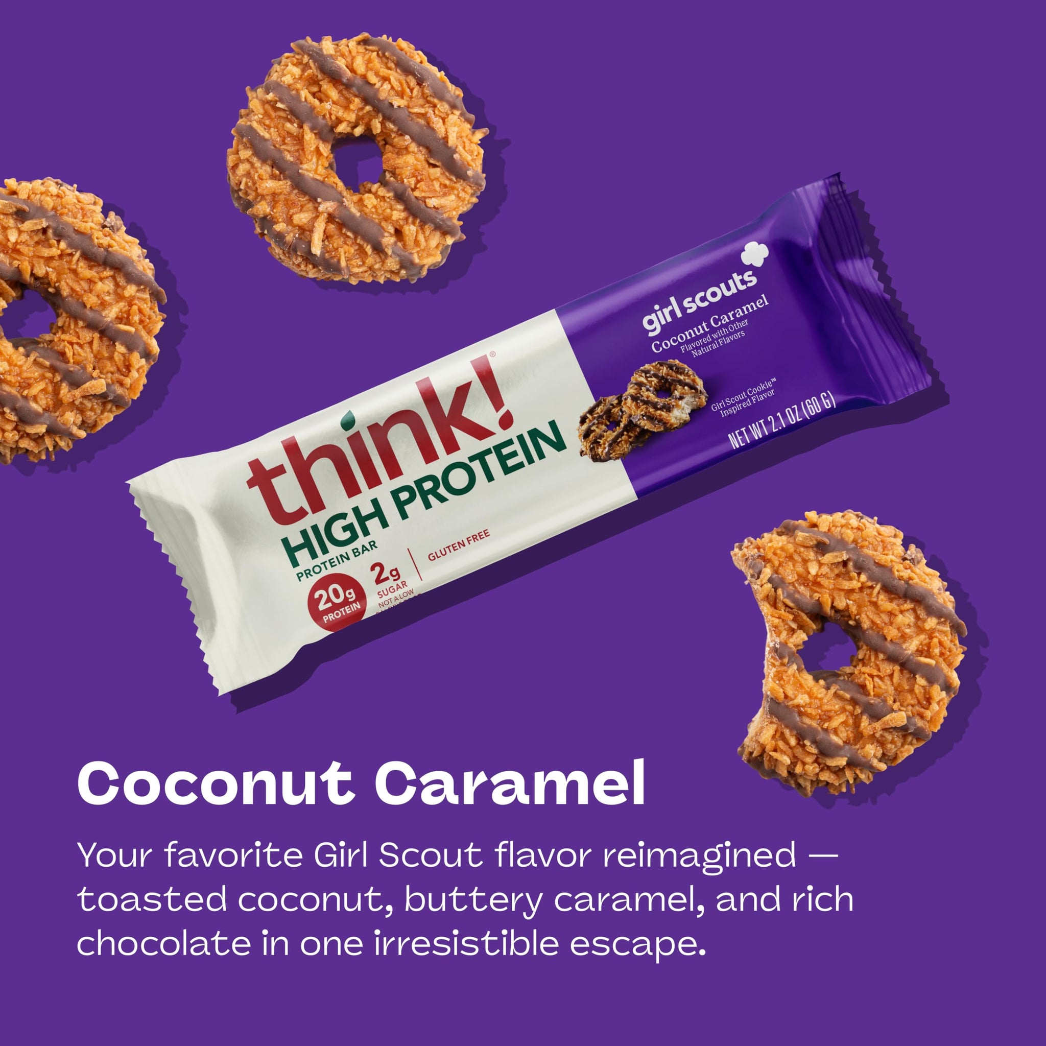 think! Protein Bars, High Protein Snacks, Gluten Free, 20 grams of Whey Protein, Coconut Caramel (10 Count)