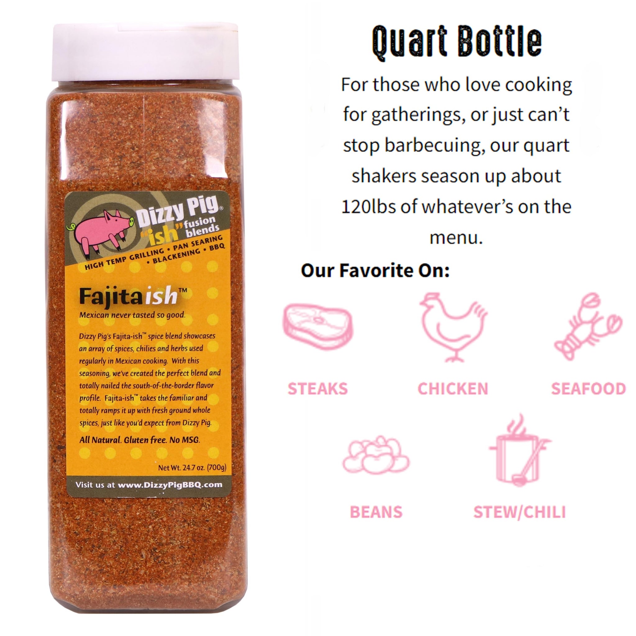 Dizzy Pig ish Fusion Fajita-ish Mexican Seasoning (Quart Shaker) - Hand Made in the USA - Seasons Around 120lbs of Food - MSG Free, Gluten Free