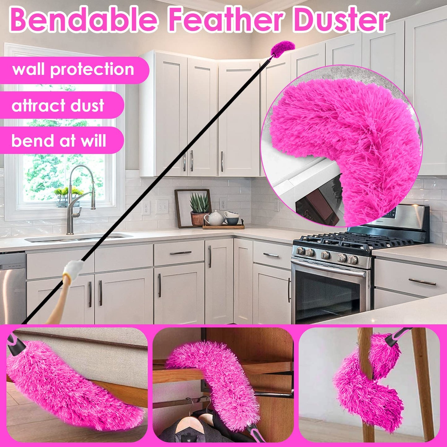 CALBEAU 8 Foot Dusters for Cleaning, Duster with Extension Pole, Microfiber Feather Duster Used for Cleaning Ceiling Fan, High Window, Blinds